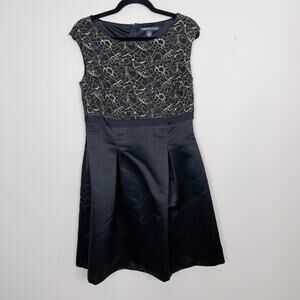 American Living Fit and Flare Lace Top Dress Black Gold Size 10 Cocktail Pleated